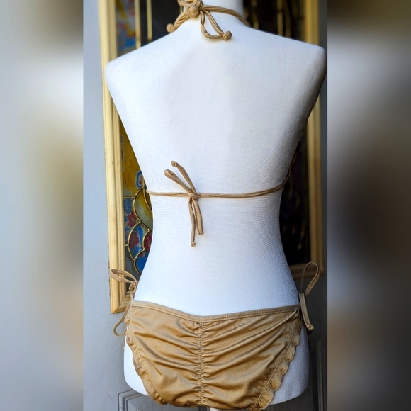 Handmade Columbian Embroidered and Beaded bikini. Sz. M. New. Gold - Picture 3 of 9
